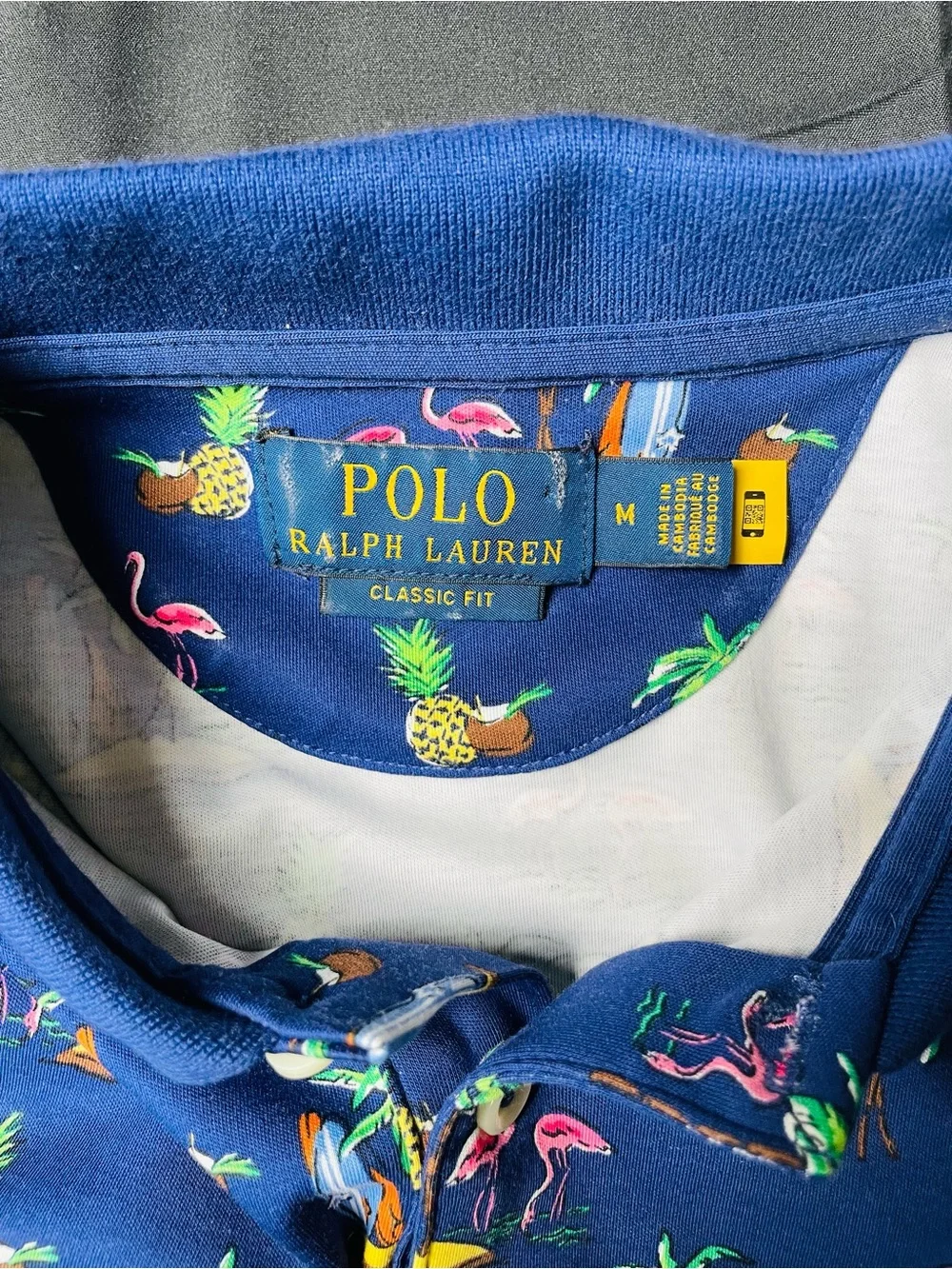 Ralph Lauren Navy Polo with Tropical Flamingo & Pineapple Print
